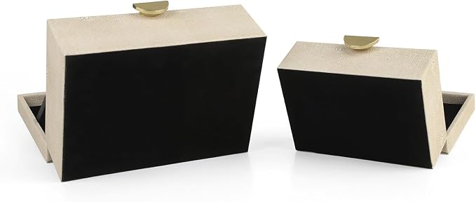HofferRuffer Faux Leather Jewelry Boxes, Decorative Boxes Storage Accessory Organizer with Gold Hardware Decor, Classic Vegan Leather Set of 2 Pieces (Light Grey)