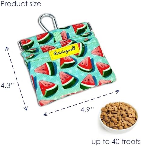 Dog Treat Pouch,Cotton Pocket Sized Training Holder, Hand Free Walking Funny Bag with Carabiner, Self-Closing Pet Feed Snack Reward, Behavior Aids for Puppy Travel or Outdoor Use（Watermelon）