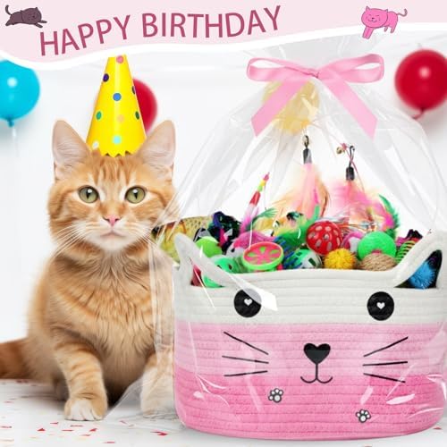 Zopeal 76 Pcs Cat Storage Basket Gift Toys Set, Pink