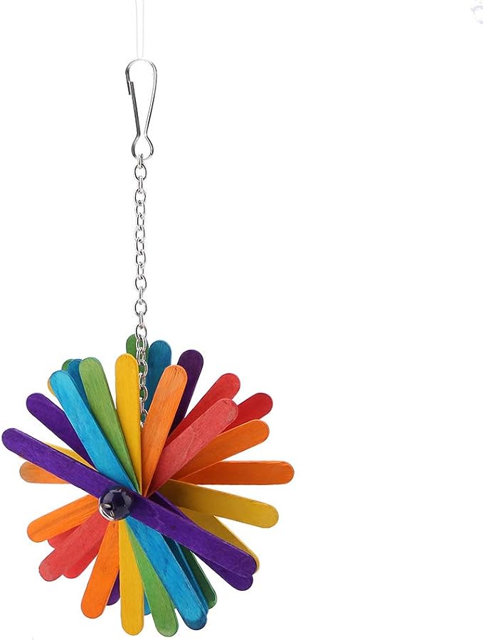Colorful Interactive Bird Chew Stick Toy, Hanging Wooden Chew Toy for Parrots, Parakeets, Cockatiels, Conures, Lovebirds, 8.7x4.7in