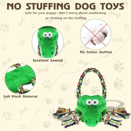 No Stuffing Squeaky Dog Toys, Tug of War Dog Toy with Pull Rope