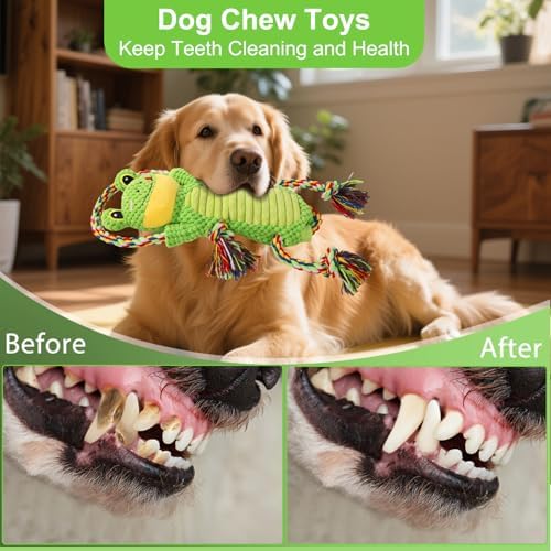 Drmstow Dog Toys for Aggressive Chewers - Interactive Plush Squeaky Toy with Crinkle Paper & Rope, Durable Chew Toys for Anxiety Relief, Small Medium Large Dogs
