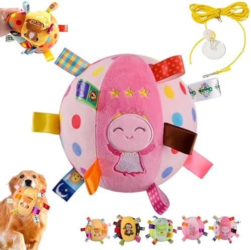 Colorful Squeaky Hanging Dog Training Toy, 6-Inch Squeaky Hanging Dog Toy, Soft Stuffed Ball with Cotton Material, Built-in Bell, Interactive Tug Chew Toy for Small Medium Dogs Indoor Play Fun (#D)
