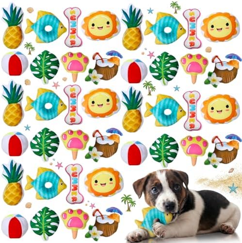 Soulchen 40 Pcs Summer Dog Toys Set Puppy Squeaky Toys Bulk Cute Stuffed Plush Dogs Chew for Small Medium Pet with Squeakers for Fun & Teething Birthday Gifts Party Party