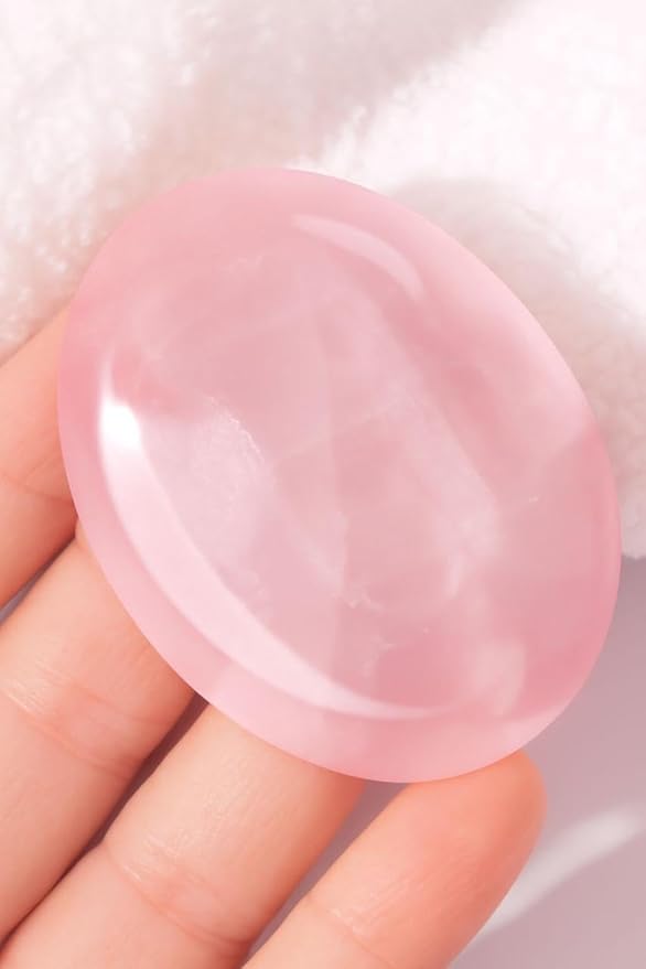 Large Natural Rose Quartz Gemstone Polished Palm Stone Healing Crystals Thick Natural Reiki Worry Stone Energy Balancing Anxiety Stress Relief Meditation 1 Pc