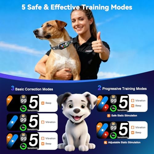 Smart Bark Collar for Dogs - 5 Safe Training Modes & 5 Sensitivity Levels, IP67 Waterproof, Adjustable & Lightweight No Bark Collar for Small, Medium, Large Dogs