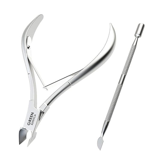 Professional Cuticle Trimmer with Cuticle Pusher Nail Cuticle Remover Nipper Silver Stainless Steel Sharp Blades Manicure Tools with Double Spring Nail Care Pedicure Nail Tools Home Spa (Silver)