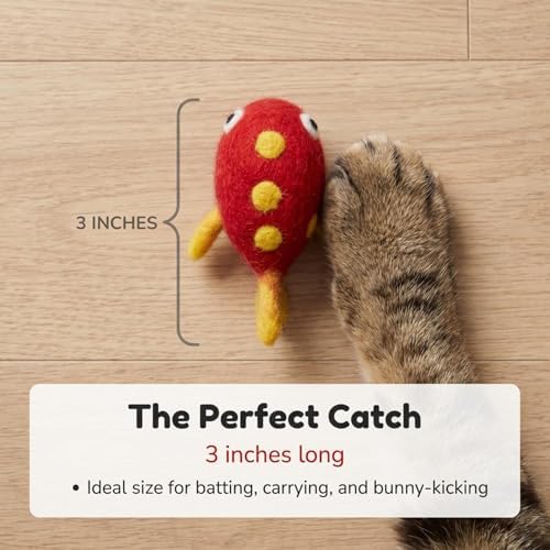 Glaciart One Felt Cat Fish Toy – 3 Pcs | Soft Fuzzy Enrichment 100% Natural Wool Toy - Interactive Play Catnip Cat Toys Set - Safe for Pets, Non-AZO Colored Dyes