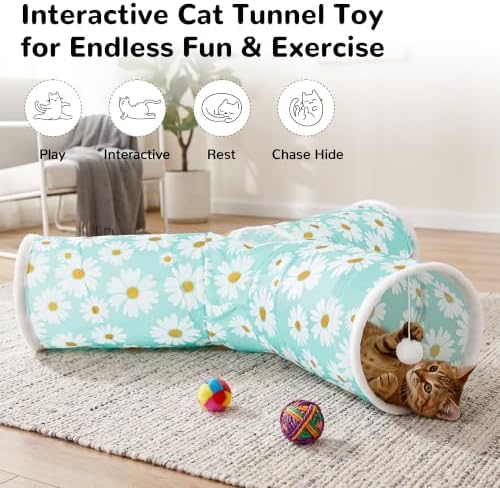 Tempcore Cat Tunnel, 3-Way Collapsible Toy, Large Size Daisy Blue Printed