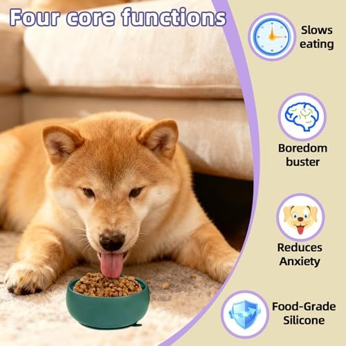 Deep Green Slow Feeder Dog Bowl for Large Breed & Puppies - Prevents Bloat & Improves Digestion - Non-Slip Dog Puzzle Toy with Suction, Made of Food-Grade Silicone(Only for Small Dogs)