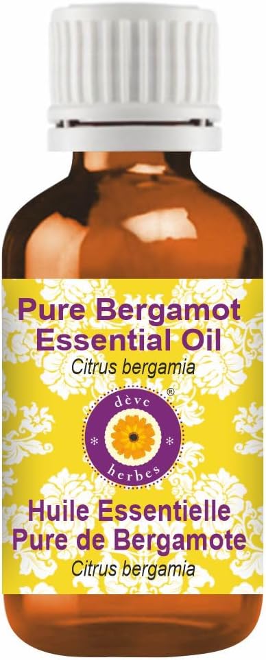 Deve Herbes Pure Bergamot Essential Oil (Citrus bergamia) with Internal Plastic Euro Dropper 100% Therapeutic Grade Steam Distilled for Personal Care 30ml (1.01 oz)