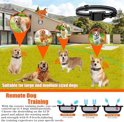 Wireless Dog Fence Electric Training Collar 2-in-1, Vibrate/Shock, Adjustable Warning Strength & Range, Pets Boundary Containment System with Waterproof Receiver for 1/2/3/4 Dogs,for1dog