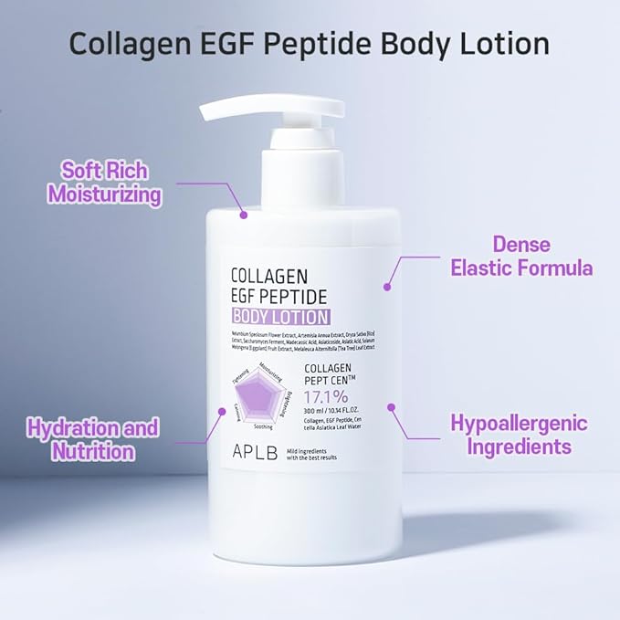 APLB Collagen EGF Peptide Body Lotion | COLLAGEN PEPT CEN™ 17.1% 10.14 FL.OZ/Korean Skincare, Elasticity care, Long lasting moisturizing, Revitalize for gentle and improve skin texture