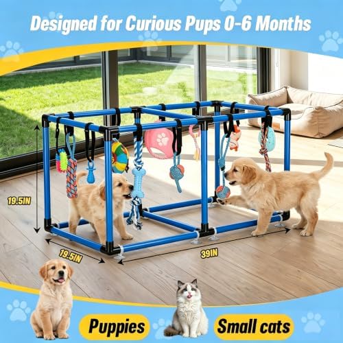 Blue Puppy Play Gym with 12 Hanging Toys (Blue)