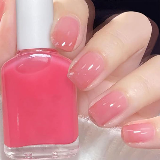 COSMOO Nude Nail Polish, 12ml Transparent Peach Pink Quick Dry Nail Lacquer, Jelly Nail Art Varnish-12ML