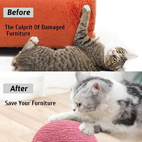 Fhiny Cats Scratching Ball, Natural Sisal Scratching Toy with Roller Track Toys and Wooden Base Kitten Turtle Shape Scratch Post for Indoor Cats Interactive Training Exercise Scratcher for Small Pets