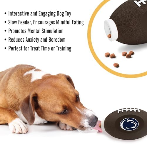 Pets First NCAA Penn State Nittany Lions Football Treat Dispensing Toy for Dogs and Cats, Rubber Ball Pet Toy, Interactive Fun Doggie Treat Toy, Natural Rubber Feeding Toy