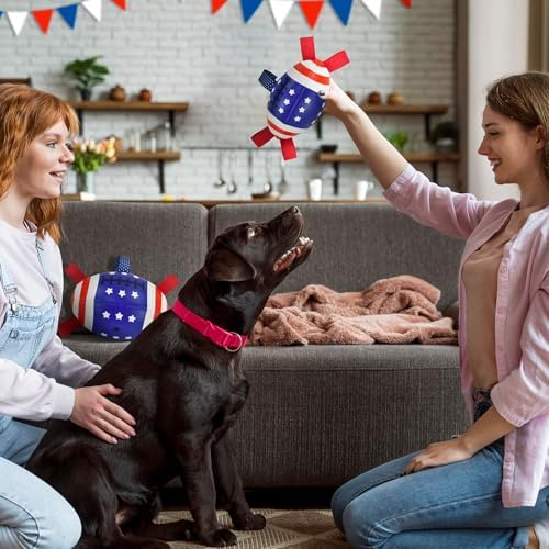 4th of July Dog Football with Straps Puppy Interactive Toy Pet Tug Ball Toy with American Flag Pattern for Medium Large Dogs Large-3