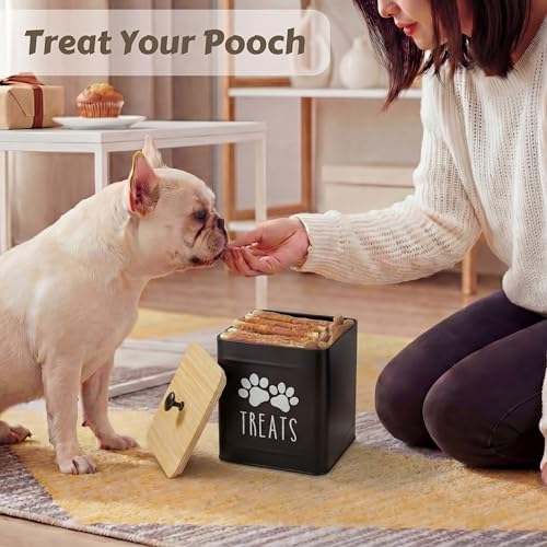 PERFNIQUE Dog Treat Container, Airtight Dog Treat Jar, Dog Cookie Jar for kitchen Counter, Pet Treat Container, Dog Food Storage, Treat Jars for Pets, Cat Treat Container, 7.8''x6.2 (Black)
