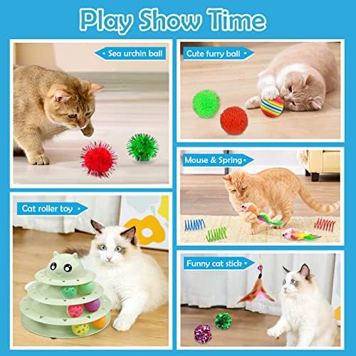 UPSKY 20 PCS Cat Toys Set with Teaser, Mice, Spring, and Various Ball Toys | Puzzle Kitten Toys, Sturdy Structure, Detachable Design, Easy to Assemble, Anti-Slip, Reduces Boredom for Indoor Cats
