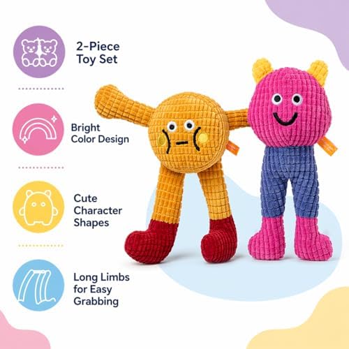 waithem Cat&Dog Chew Toys with Catnip Inside, Ecofriendly Material Made, Crinkle Paper & Squeaky Ball Inside, Waffle and Baby Toy Combination Packaging, Cuddles Meow Chompclean, 2 Pack (Yellow&Pink)