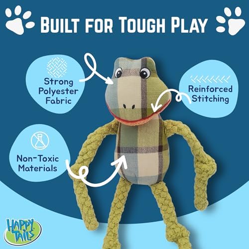 Happy Tails Durable 13" Frog Dog Toy for Medium to Large Dogs - Engaging Squeaky Toy + Reinforced Stitching - Made from Safe Polyester Material - Perfect for Chewing, Tugging, Playtime