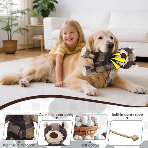 MAXBECK Dog Companion for Heavy Chewers- Indestructible Robust Bear Dog Toy, Resistant Squeaky Dog Toys for Heavy Chewers, Unbreakable Stuffed Plush Dog Toys for Aggressive Chewers (E-Navy+Purple)