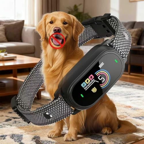 Dog Bark Collar for Large Medium Small Dogs, Smart Rechargeable Barking Collar with 5-Level Sensitivity, 4 Beep & Vibration Modes, Waterproof