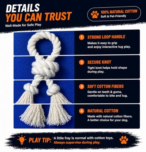 Dog Rope Toy 2 Pack, 18 in Heavy Duty Cotton Tug Toy for Medium Large Dogs, Interactive Tug of War & Chew Rope, Natural Undyed, Teeth Cleaning