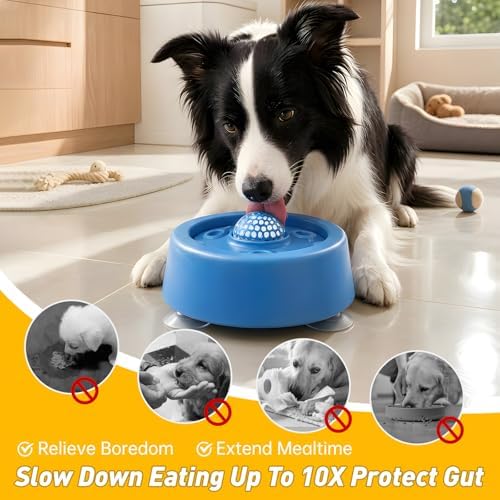Dog Lick Bowl with Rolling Ball, Interactive Slow Feeder Bowl for Liquid Treats, Yogurt, Bone Broth & Wet Food, Non Slip Dog Enrichment Toy to Reduce Anxiety & Slow Eating for Small Medium Large Dogs