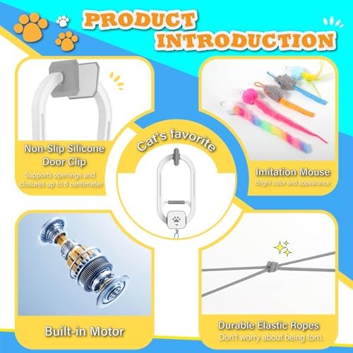 Interactive cat toy, Electric cat teaser, Door clip, 2 Motion modes,Gray | 360° Rotation • Random Jumping • Type-C Rechargeable • Door Clip Design • For Indoor Cats,Cat door toy