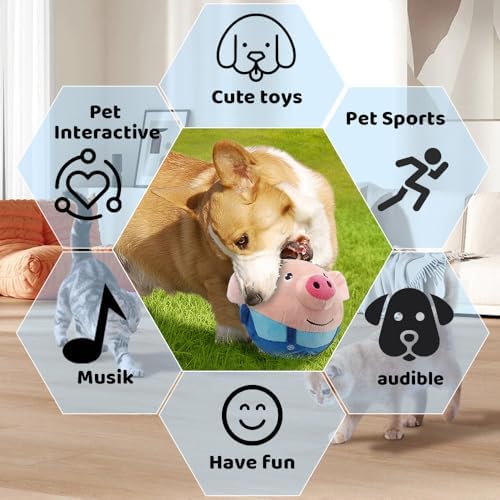 Eadwe Active Moving Pet Plush Toy, Upgrade Interactive Dog Toys Talking Moving Dog Ball Toy Washable Cartoon Pig Plush Sound Electronic Herding Ball for Dogs Shake Bounce Boredom Talking Toys (Panda)