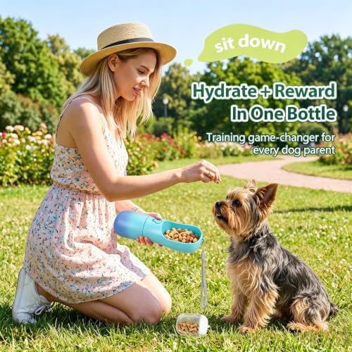 Dog Water Bottle Puppy Essentials, Portable Filtered Dispenser with Travel Dog Food Storage Container, Pet Supplies Gifts Stocking Stuffer Treat Pouches for Pet Training Outdoor Walking Hiking Camping