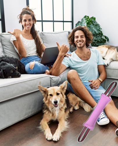Clysoru Tug Toy for Dogs Tug of War Dog Toy with 2 Strong Red Band Handles Lasting Training Equipment Puppy to Large Dogs Interactive Toy Best for Tug of War Pull Indestructible Rope Toys (Pink)