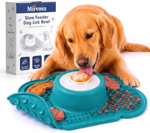 Anti-Slip Slow Feeder Dog Bowl and Lick Mat with Rolling Ball
