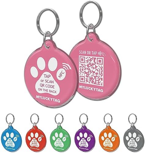 MYLUCKYTAG NFC&QR Code Personalized Dog Cat Tag, Online Pet Profile, Scan QR Receive Instant Pet Location Alert Email