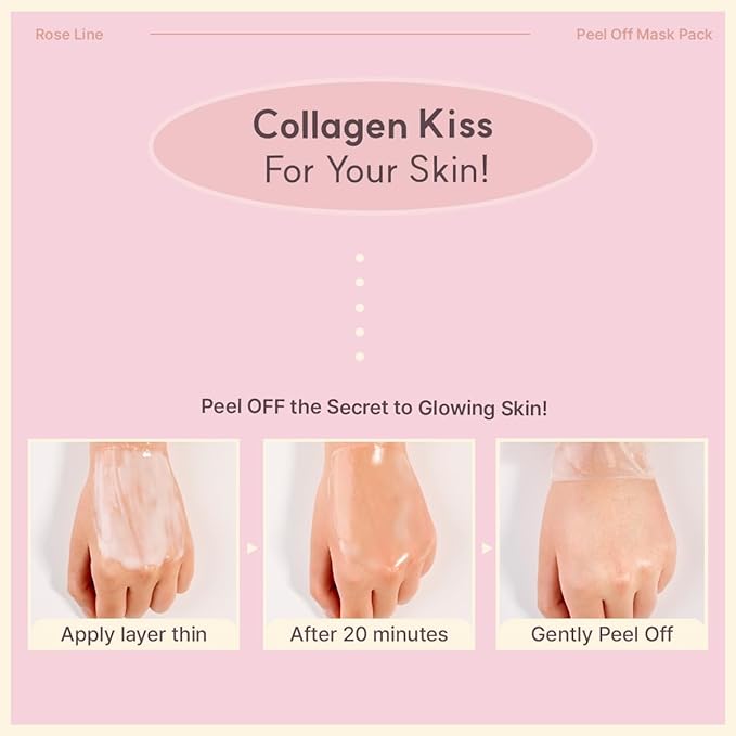 MIGUHARA Rose Collagen Wrapping Peel-Off Mask Pack, Facial Mask with Damask Rose Water, Hydrolyzed Collagen & Botanical Fruit Extracts for Hydrated, Glowing Look & Korean Glass Skin (60ml/2.02 fl.oz.)