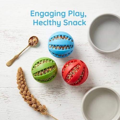 3 Pack Bird Foraging Toys, Parrot Chew & Treat Dispenser Balls, Slow Feeder Enrichment Rubber Toys for Parakeets, Cockatiels, Conures, Lovebirds, Small Birds & Small Pets