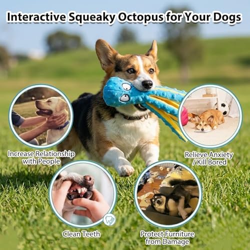 Squeaky Dog Toys, 2PCS Crinkle Octopus No Stuffing Plush Dog Toys