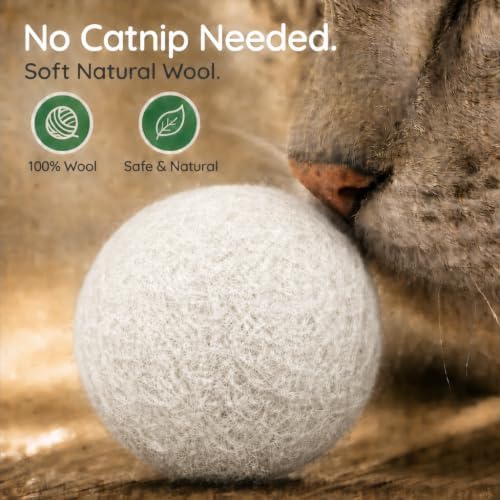 Balls for Cats - Felt Wool Cat Toy Balls for Small Pet Fetch and Play - Eco Friendly Quiet Wool Ball Cat Toy for Cats and Kittens - Choose Your Colors (White)