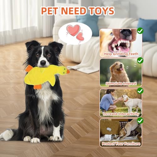 PAWCHIE Squeaky Dog Toys for Small Medium Large Dogs, No Stuffing Crinkle Puppy Toy,Soft Pet Plush Teething Toys 2 Pcs Mess-Free Interactive Chew Toy for Boredom Best Birthday Gift, Yellow & Wild Duck