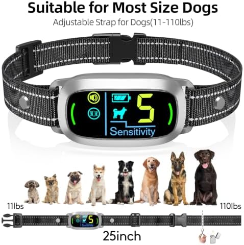 FAFAFROG Dog Bark Collar for Large Medium Small Dogs, Rechargeable Smart Bark Collar, Anti Barking Training Collar with 5 Adjustable Sensitivity Beep Vibration (Silver)