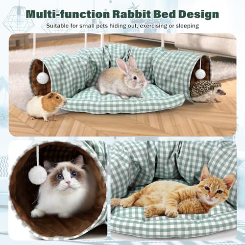 BWOGUE Bunny Tunnel Bed, 2-in-1Collapsible Rabbit Tunnel Hideout with Mat