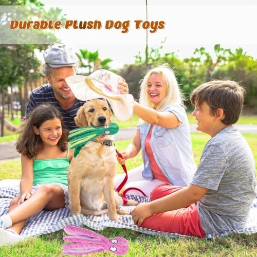 3 Pack Dog Toys for Small Dogs, Medium Dogs, Large Dogs, Puppy Teething Chew Toys, aggressive chewers, No Stuffing Crinkle Plush Dog Toys, Dog Squeaky Octopus Toys