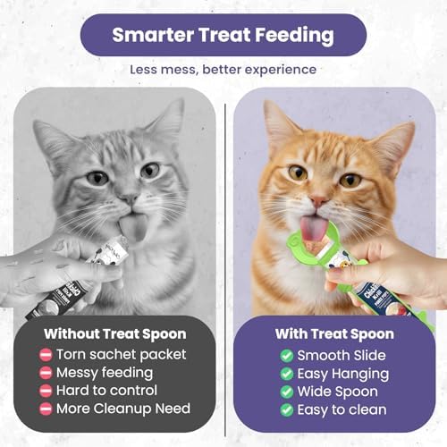 Lickable Cat Treat Spoon, Puree Squeeze Feeder, Silicone, Green