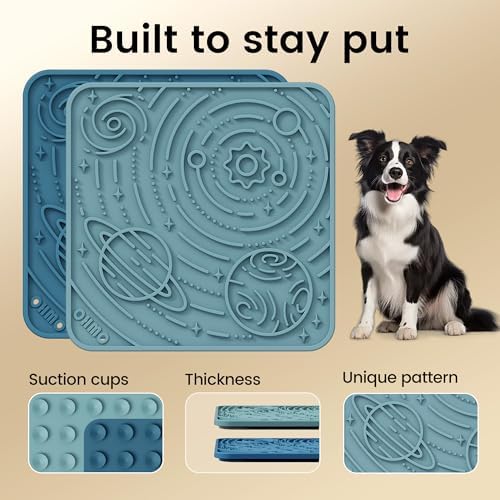 OHMO Lick Mat for Dogs&Cats, Space Pattern, Small, 2pcs, Dark&Light Blue