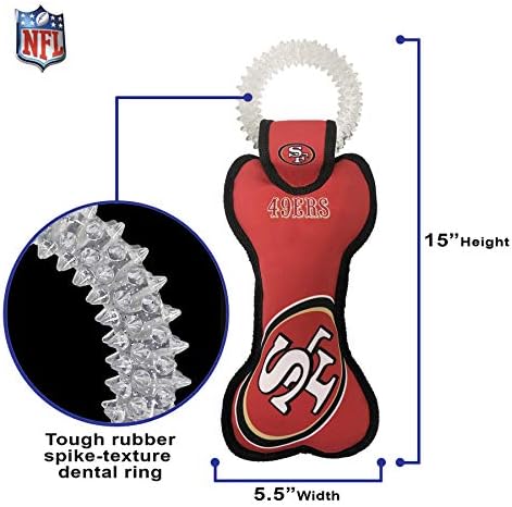 Pets First NFL SAN Francisco 49ERS Dental Dog TUG Toy with Squeaker. Tough PET Toy for Healthy Fun, Teething & Cleaning Pet's Teeth & Gum.
