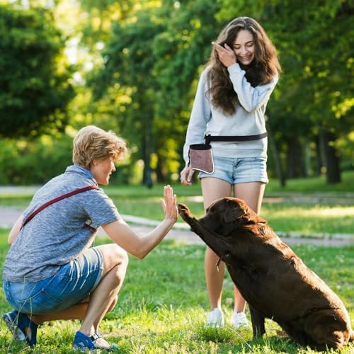 WishLotus Treat Pouches for Pet Training, Two-in-One Dog Walking Bag and Poop Bag Dispenser Waist Dog Treat Pouch with Pulling Rope Closure for Hands-Free (Pink)