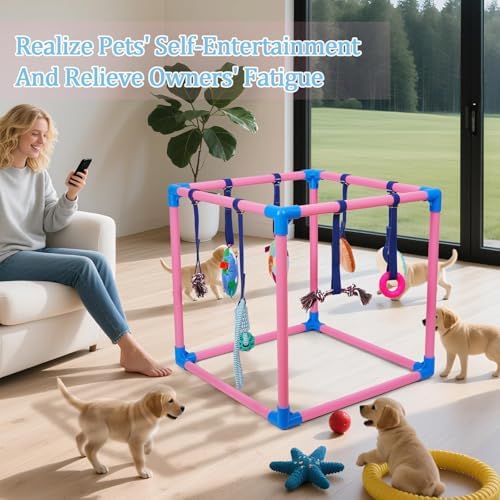 Liitrton Puppy Play Gym for Small Dogs with 8 Hanging Toys, Pink