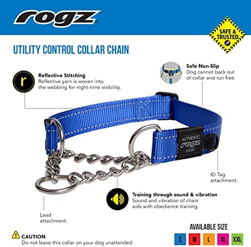 Rogz Utility Large 3/4-Inch Reflective Fanbelt Obedience Half-Check Dog Collar, Orange